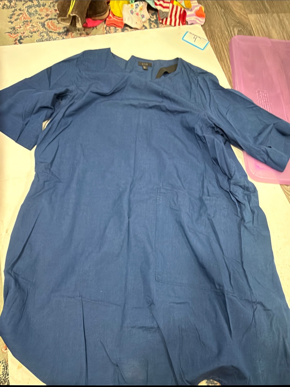 COS Relaxed Short-Sleeve Tunic Dress in Deep Blue